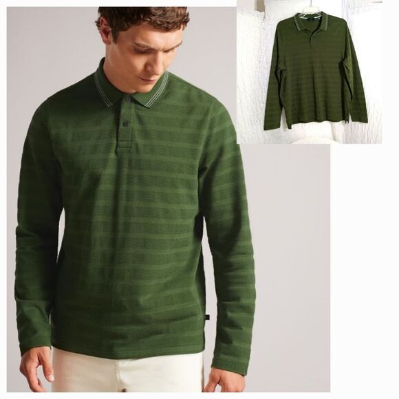 Ted Baker Green Penine Textured Polo Shirt Size 6 - Picture 1 of 8